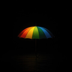 Poster - Bright, Vibrant Umbrella Against a Dark Backdrop Perfect for Creative Projects, Boosting Energy and Capturing Attention.