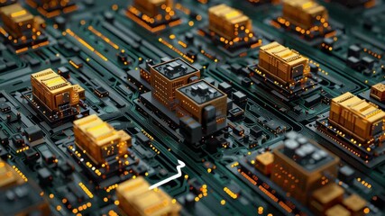 Poster - Intricate Circuit Board Design with Bright Lights and Modern Technology Elements