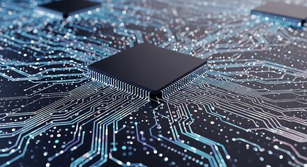 Poster - Close-up of a central processing unit (CPU) chip, showcasing intricate circuit patterns and a futuristic, technological aesthetic.