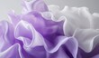 © wilson - 3D rendered purple and white ruffled fabric floating in close up view on soft grey background showcasing delicate texture and elegant drape