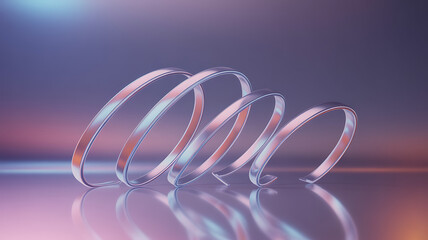 Poster - Abstract swirling glass ribbon with iridescent light and reflections on a soft background