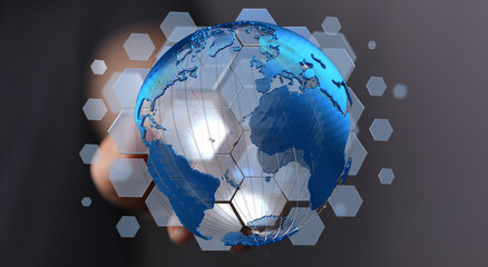 Poster - Abstract digital earth, global network, futuristic technology, connection, communication, internet, world map, data, dig
