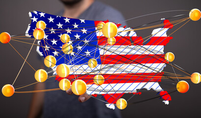 Poster - Image depicts a network connecting across the United States, symbolizing data, business, or communication.