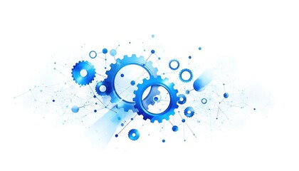 Fototapete - Abstract blue gears illustration, representing technology, industry, innovation. Features interconnected cogs, nodes forming network pattern, suggesting progress, future systems. Minimalist design