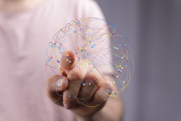 Poster - Hand interacting with a digital network.  Represents connection, technology, and global communication.