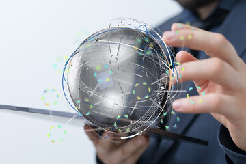 Poster - Futuristic digital globe concept.  Innovation, technology, and global business.