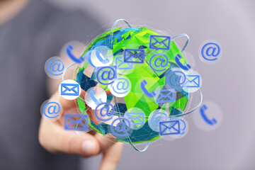 Poster - Image depicting worldwide connectivity via email, phone, and internet.  Modern technology concept.