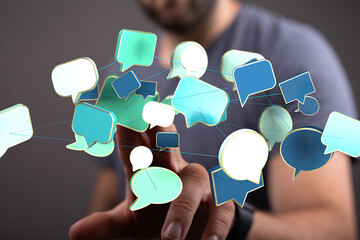 Leinwandbilder - Abstract image of interconnected speech bubbles, representing global communication and networking.
