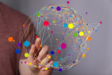 Poster - Abstract image of a global network. Colorful nodes and lines represent connections.