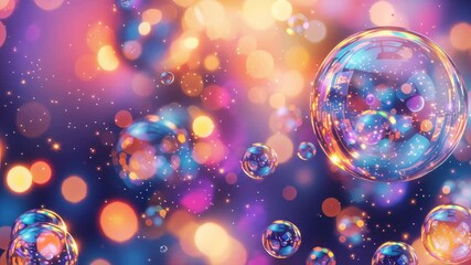 Poster - Colorful Bubbles Floating in a Dreamy Out-of-Focus Background of Glittering Lights