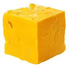 Cube of Bright Yellow Substance with Textured Surface