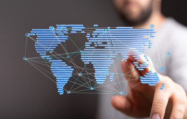 Poster - High-tech image depicting global network connections, ideal for technology, business, and communication concepts.