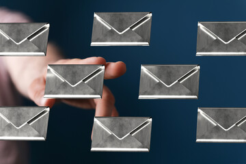 Poster - Abstract image of a hand selecting emails.  Perfect for email marketing, communication, and technology concepts.