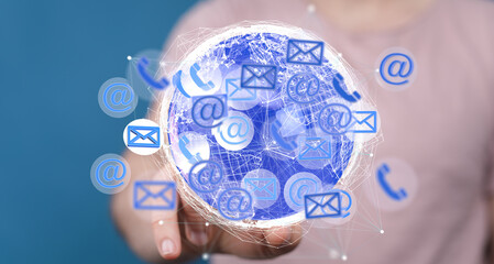 Poster - Stock photo depicting global communication via email, phone, and internet.  Perfect for technology and connectivity concepts.