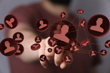 Poster - Abstract image depicting a network of interconnected people, symbolizing social media, online communities, and global communication.