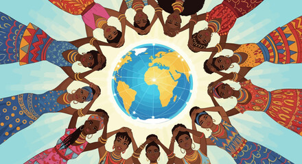 Poster - Blue and white background with a patterned globe illustrating continents for a global business concept