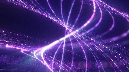 Poster - Flowing purple light trails in a futuristic digital wave pattern on a dark background