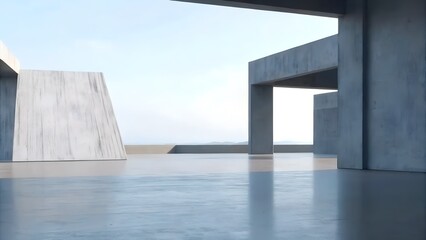 Poster - Concrete Geometry – Minimalist Architecture, Urban Design, Abstract, Conceptual, Structure, Clean Lines, Blue Sky