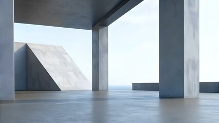 Poster - Concrete Geometry – Minimalist Architecture, Urban Design, Abstract, Conceptual, Structure, Clean Lines, Blue Sky