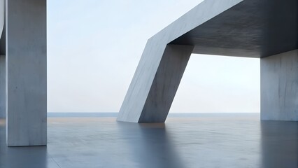 Poster - 3D Render of Futuristic Abstract White Architecture with Wavy Walls and Concrete Floor – Minimal Car Presentation Background