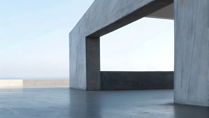 Poster - 3D Render of Futuristic Abstract White Architecture with Wavy Walls and Concrete Floor – Minimal Car Presentation Background