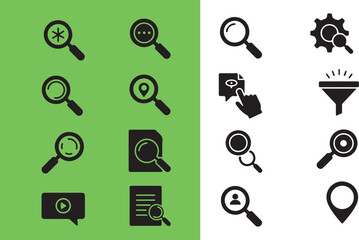 Poster - Magnifying glass icons with search and data symbols