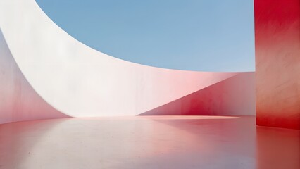Poster - 3D Render of Red Curved Futuristic Architecture with Concrete Floor