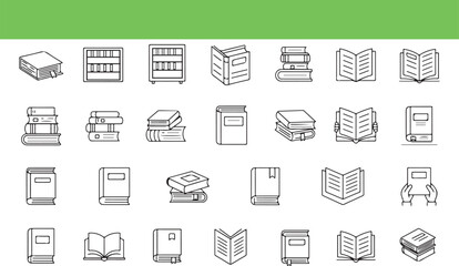 Poster - Collection of outline icons depicting books and bookshelves
