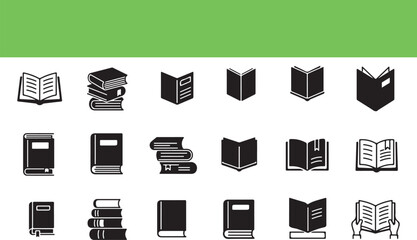 Poster - Collection of black book icons on white background