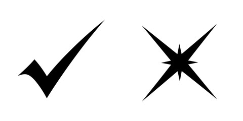Poster - Stylized black check mark and star cross icon set for validation and rejection choice symbol design element approval verification concept graphic