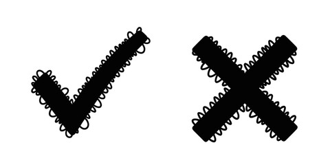 Poster - Black check and cross mark icon set created from circle dot pattern for modern choice symbol validation rejection approval graphic design element