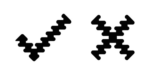 Poster - Black check and cross mark with wavy zig zag line pattern for creative icon design element symbol of choice validation rejection vector set