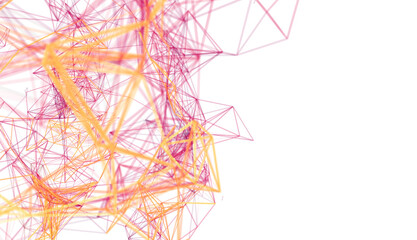 Poster - Orange and pink lines forming a network connection. Abstract background for technology, data, and communication.