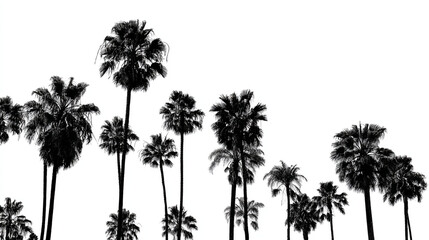 Poster - Silhouette of many palm trees against a white background in a high contrast black and white image