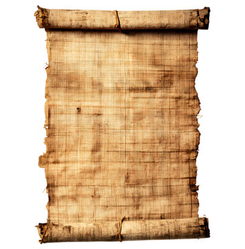 Ancient papyrus scroll with text isolated on transparent background
