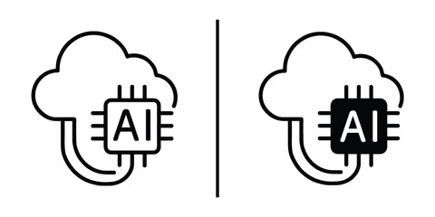 Poster - AI cloud computing Illustration: Symbolic vector graphics that represent the fusion of cloud computing and artificial intelligence (AI).