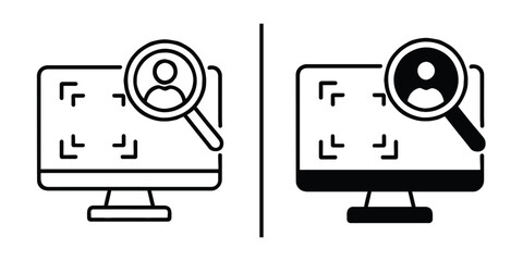Poster - Searching for Identity: A minimalist depiction of a screen displaying a silhouette of a person under a magnifying glass, representing a search for identity or profile discovery. 