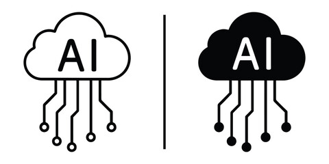 Poster - AI Cloud Comparison: Depicting the essence of artificial intelligence and cloud technology in an artistic, graphic manner, this striking composition features cloud symbols with the abbreviation AI.