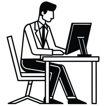 Man in suit working on computer at desk businessman