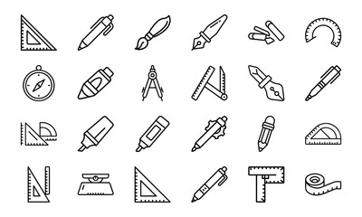 Poster - Collection of minimalist outlined school and office supplies icons and elements