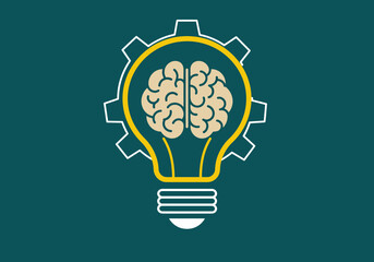 Poster - The Illuminated Idea Bulb Featuring a Cogwheel and Brain Symbolizing Innovation and Creative Problem Solving Through Intelligent Design