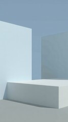 Poster - Minimalist white pedestal standing on pastel blue background, highlighting product presentation with clean, contemporary design