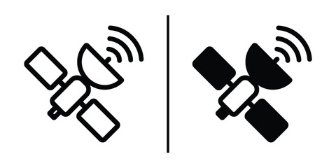 Poster - Satellite Communication Icons: A pair of minimalist satellite icons, one in outline form and the other in solid black, represent seamless global communication.