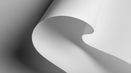 Poster - Paper sheet curling, casting soft shadow on gray surface, generating minimalist abstract texture with clean design potential