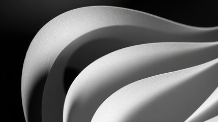 Poster - Pristine white paper sheets folding gracefully, casting delicate shadows and highlighting sculptural contours under gentle illumination against deep dark backdrop