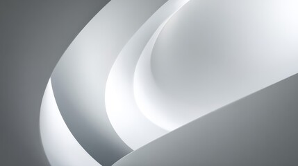 Fototapete - Sleek white curves weaving through soft gray background, representing minimalist architectural design with contemporary sophistication and clean aesthetic lines