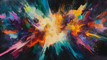 Poster - Abstract colorful explosion painting with vibrant hues and dynamic brushstrokes.