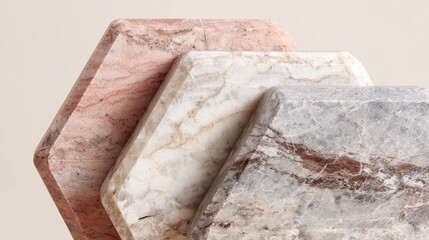 Poster - Marble coasters in pink, white, and grey overlapping, revealing luxurious natural stone texture and sophisticated design aesthetic