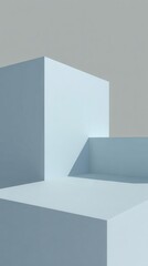 Fototapete - Geometric architectural structure in pale blue, generating abstract shapes with clean lines, soft illuminated, complementing minimalist design concepts