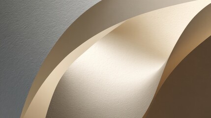 Fototapete - Textured paper curves forming neutral toned minimalist background, revealing soft geometric shadows and elegant visual texture for contemporary design compositions